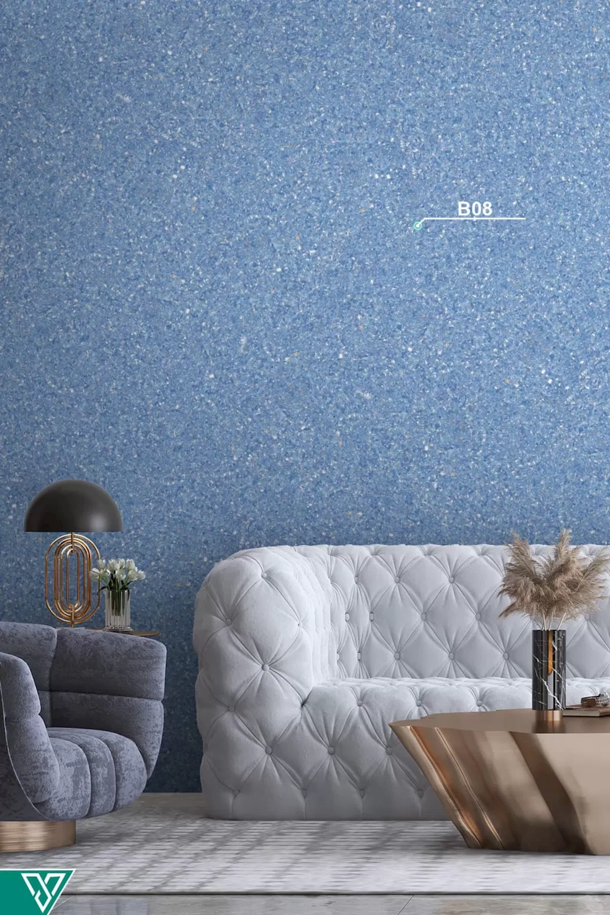 Ventrawall B08 - Yalıtımlı Sürülen Simli Mavi Duvar Kağıdı